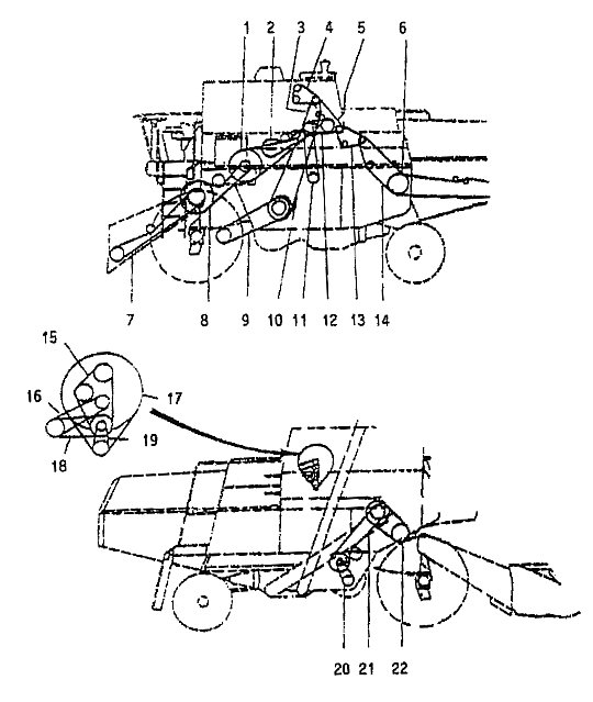 Numeracja pasów w kombajnie JOHN DEERE 1085