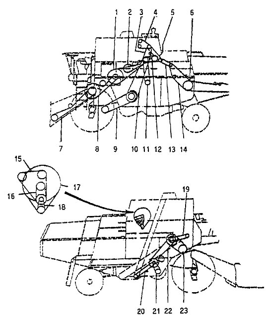 Numeracja pasów w kombajnie JOHN DEERE 1088