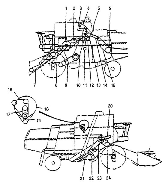 Numeracja pasów w kombajnie JOHN DEERE 1177 HY4