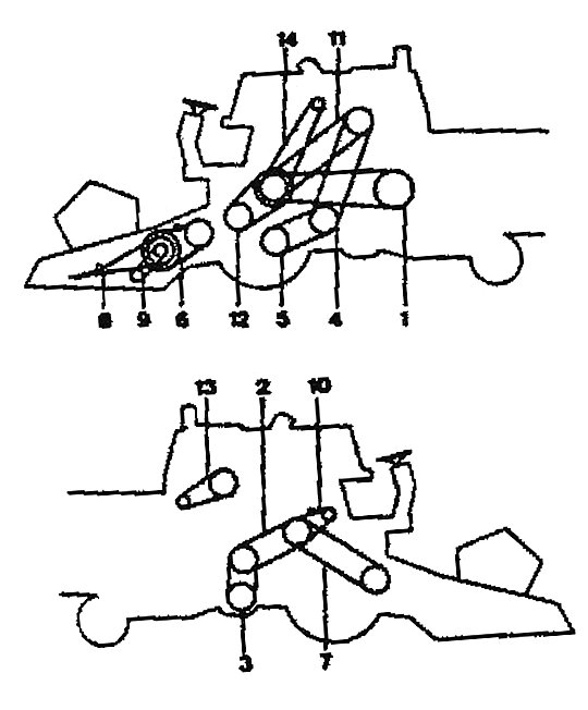 Numeracja pasów w kombajnie MASSEY FERGUSON 206 old